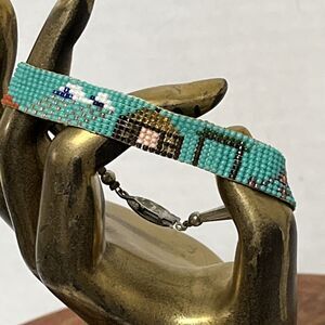 Vtg Native American Mini Seed Bead Art Bracelet Storyteller Red Rocks Rain House
